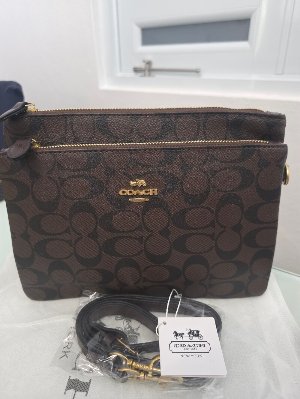 Coach Brown Double-Zip Crossbody